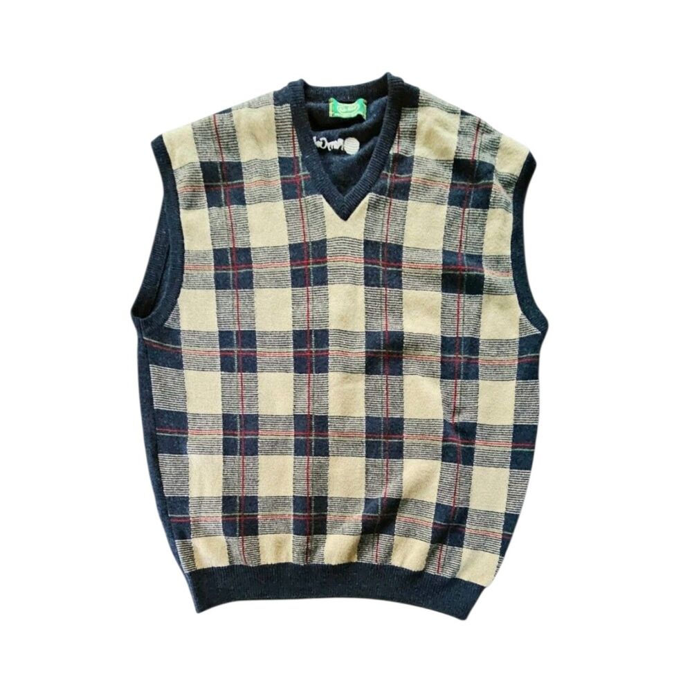 Vtg Peter Scott Scotland Lambswool Sweater Vest L Plaid Academia Perry Golf